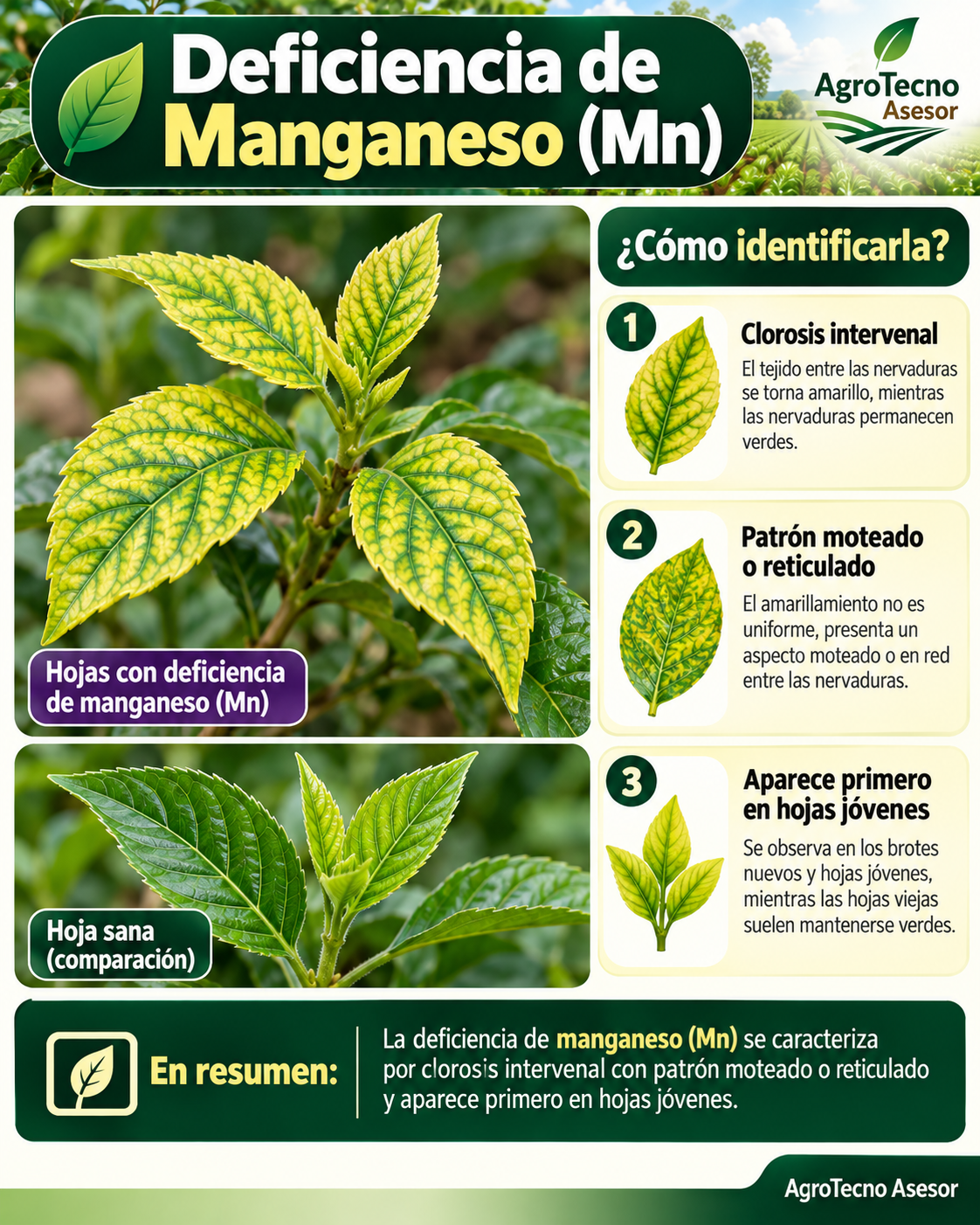 ¿Hoja amarilla? No apliques hierro todavía: aprende a diferenciar N, Mg, Fe, Mn y Zn